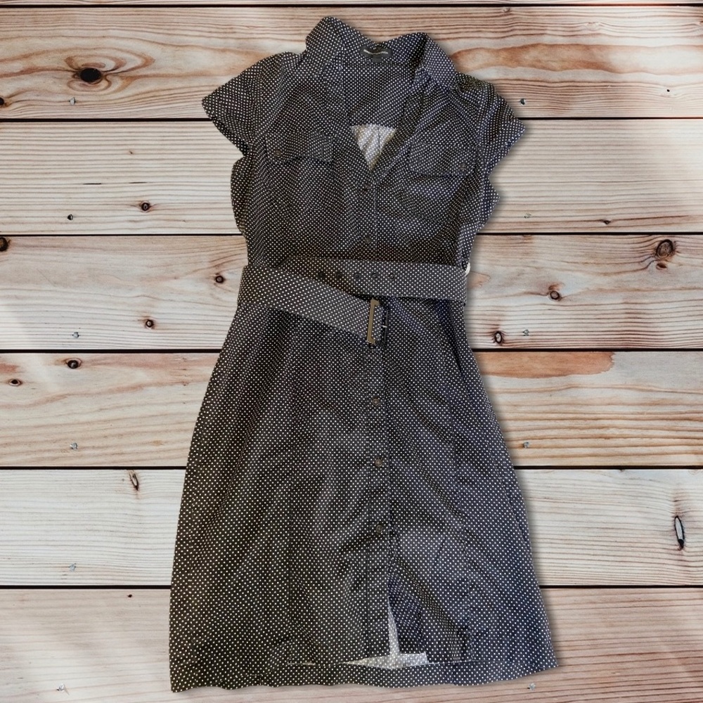Polkadot Collared Midi Dress W/ Belt